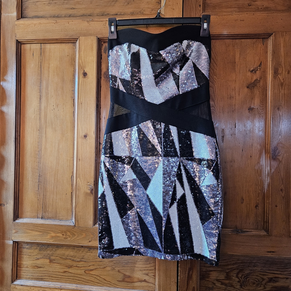 Ruby Rox Strapless Sequin Dress - Black, Silver, … - image 1